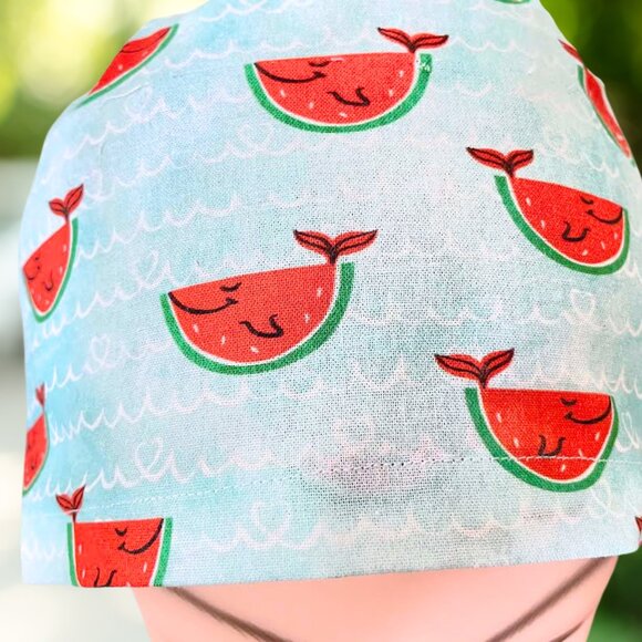 EURO Cap~ Happy Watermelon~ Euro Style Scrub Cap, Unisex Nurse Cap, PA,MD,CNA - Picture 3 of 4